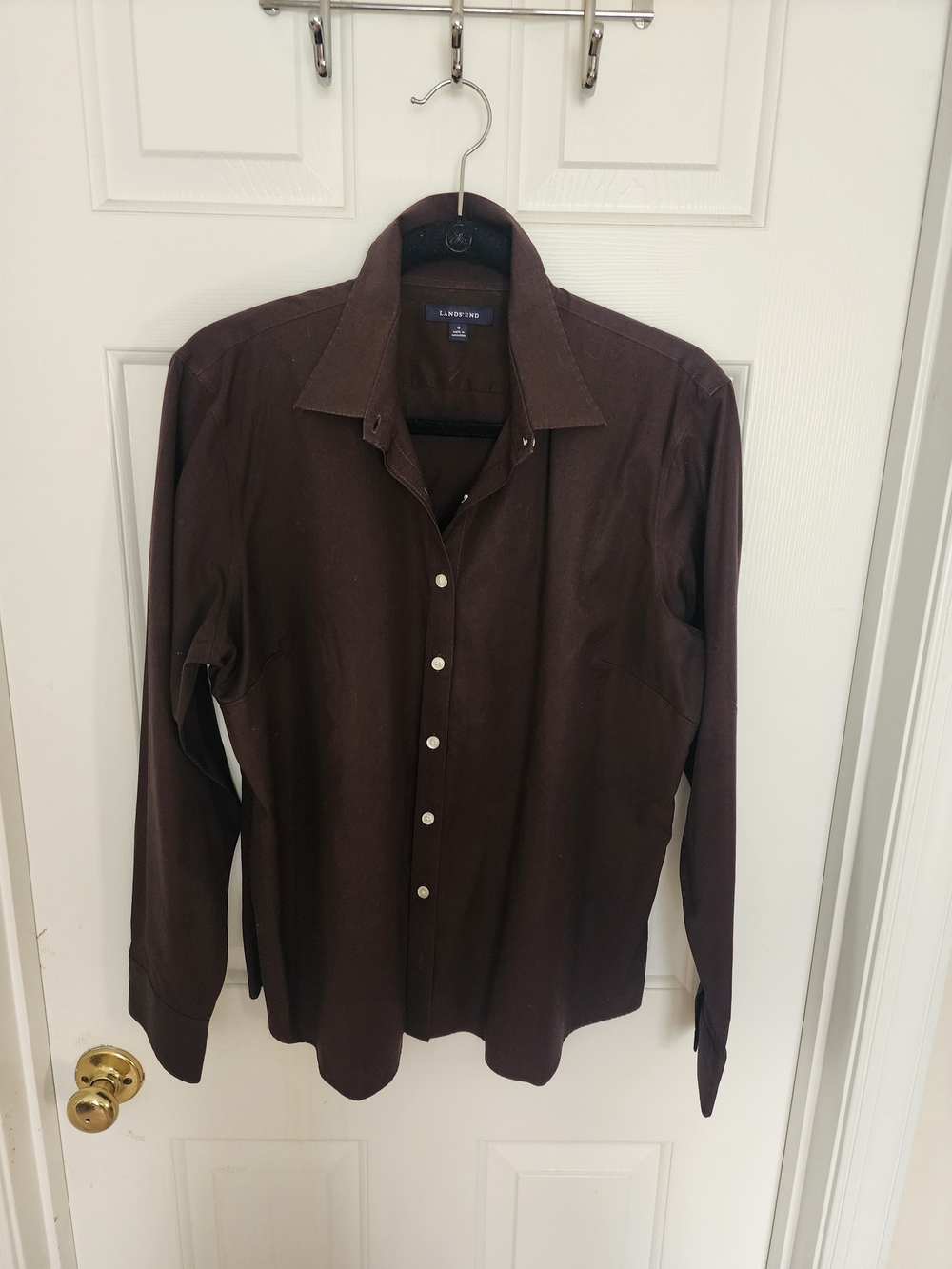 Lands' End Women" Brown Button-Up Shirt